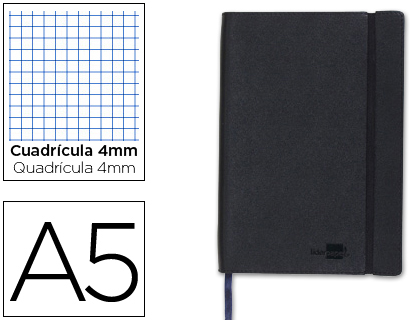 Libreta encolada Liderpapel simil piel A5 120h 70g/m² c/4mm. negra